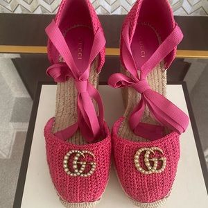 Gucci Pink Crochet Espadrille Heel